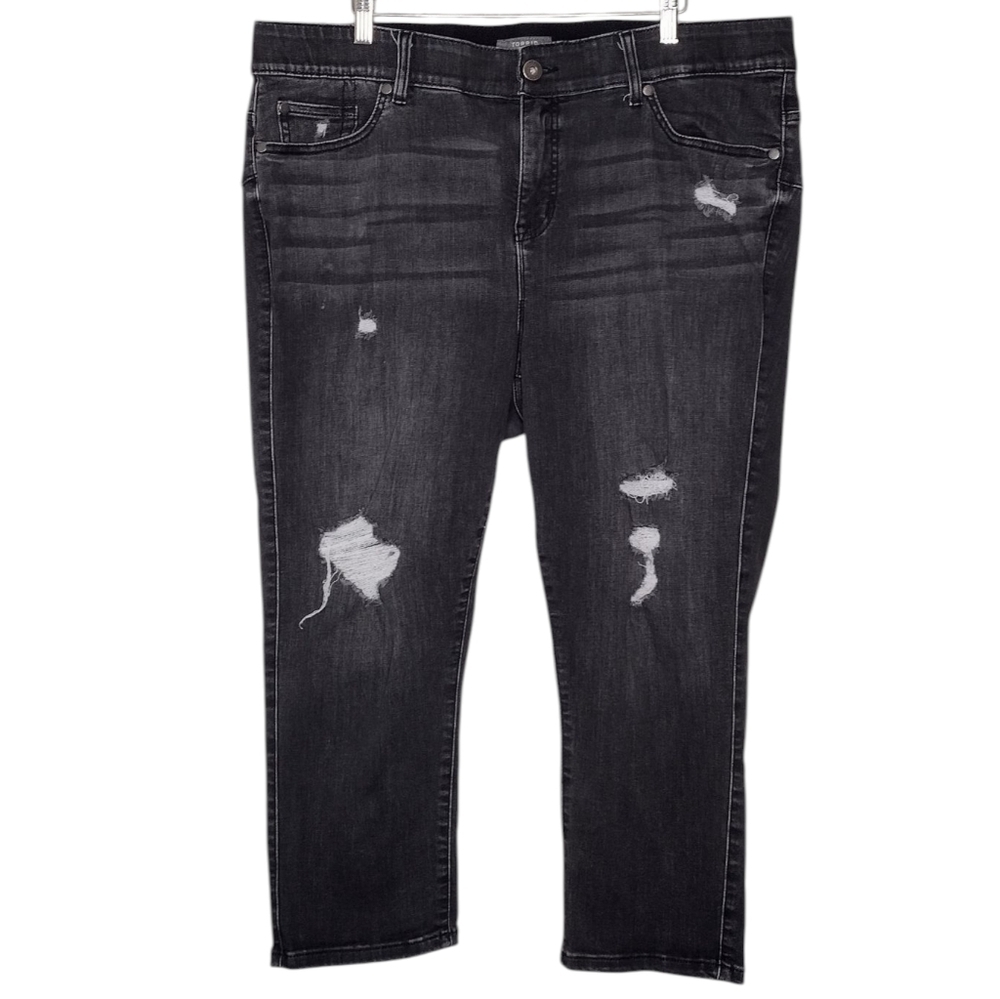 Torrid Black Distressed High-Rise Bombshell Skinny Ankle Cropped Jeans Sz 20
